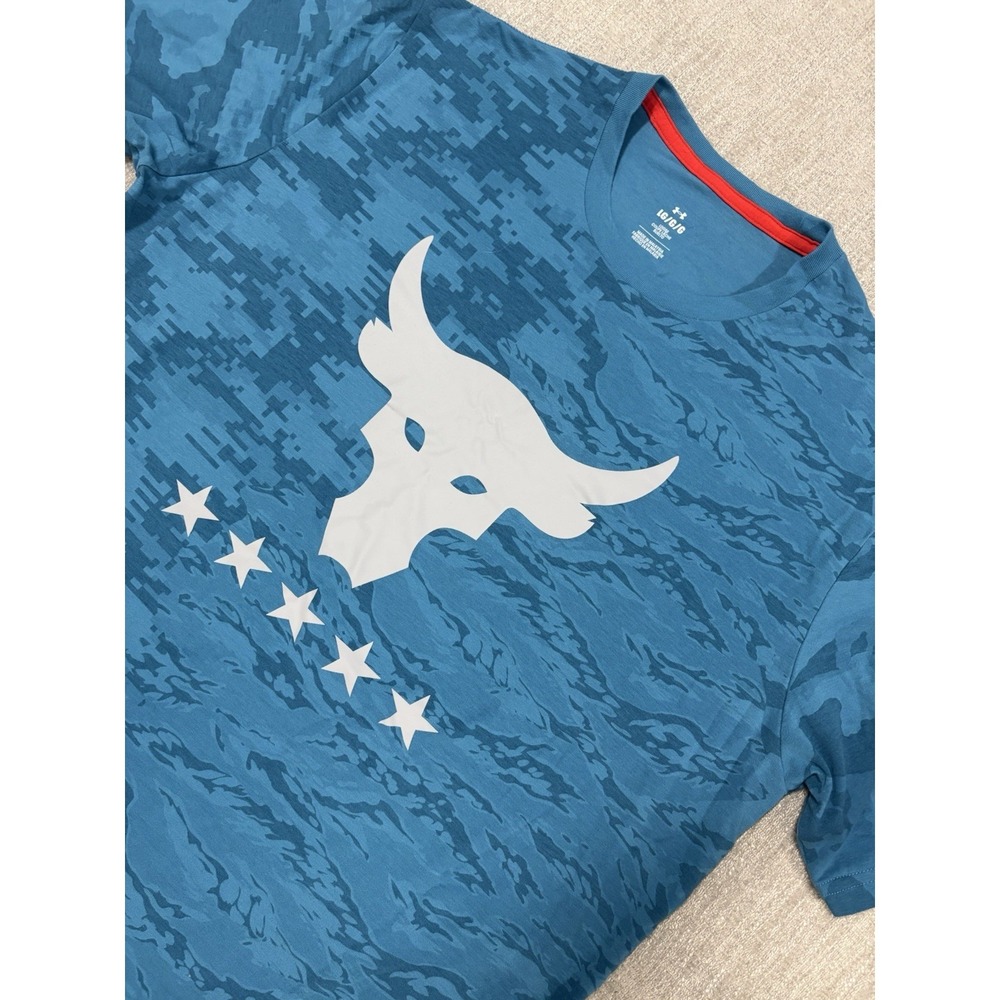 Under Armour Project Rock Mens Large Shirt Veterans Freedom Military Blue Camo